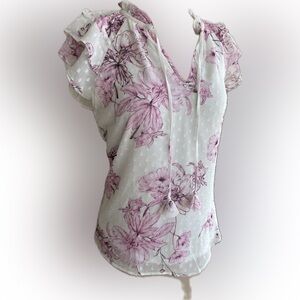 NWOT Floral Pink and White Women's Top, Size XS